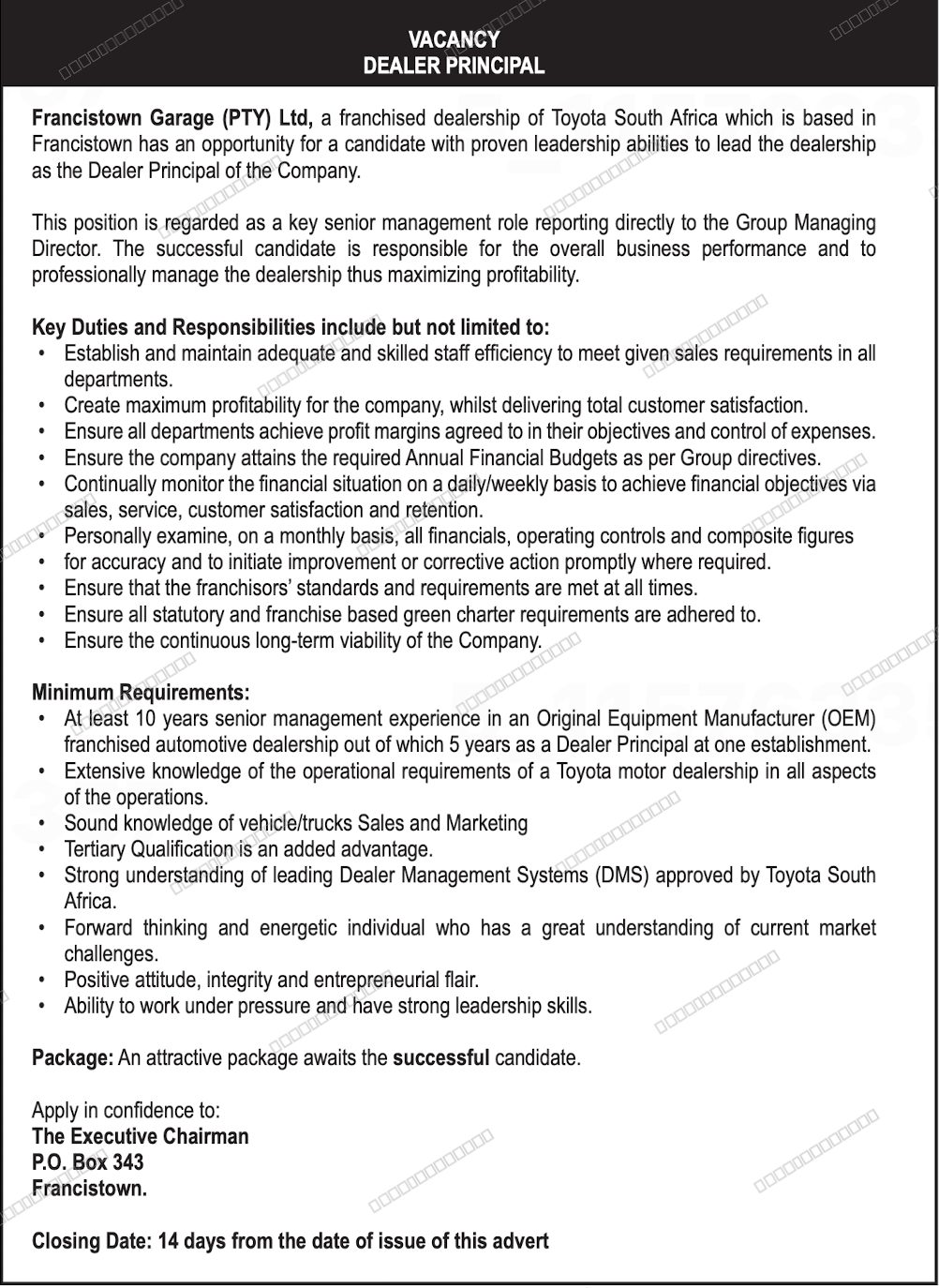 Original job advert — Jobs Botswana