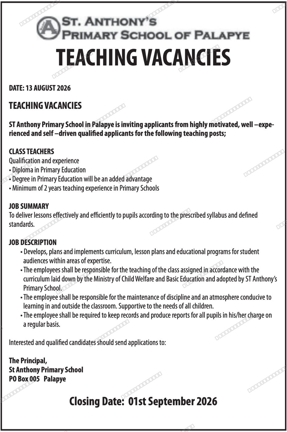 Original job advert — Jobs Botswana