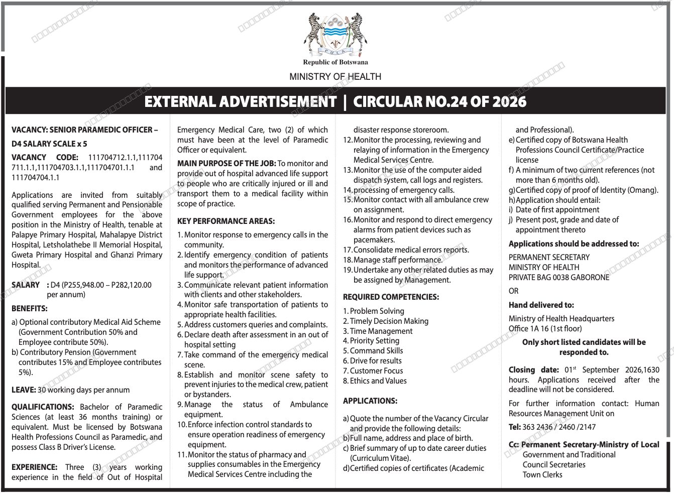 Original job advert — Jobs Botswana