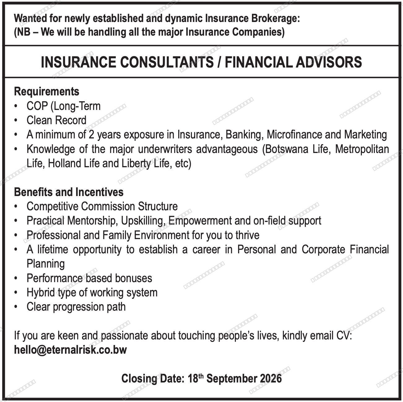 Original job advert — Jobs Botswana