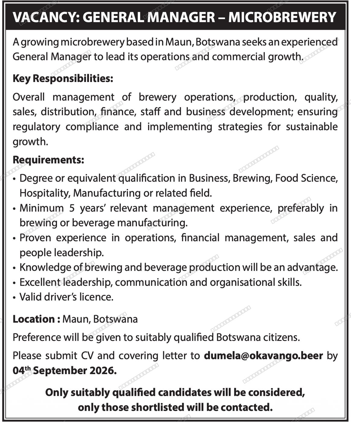 Original job advert — Jobs Botswana