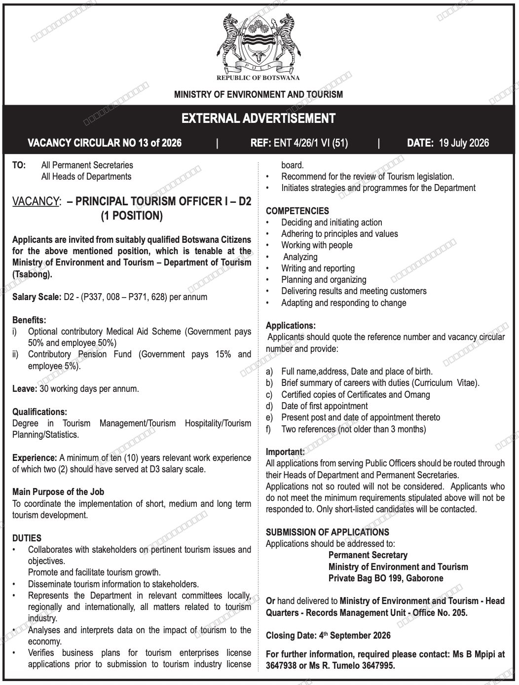 Original job advert — Jobs Botswana