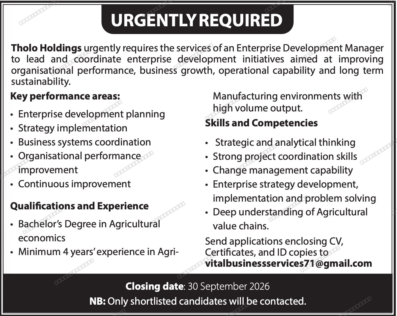 Original job advert — Jobs Botswana