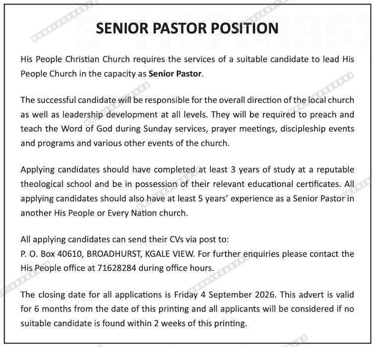 Original job advert — Jobs Botswana