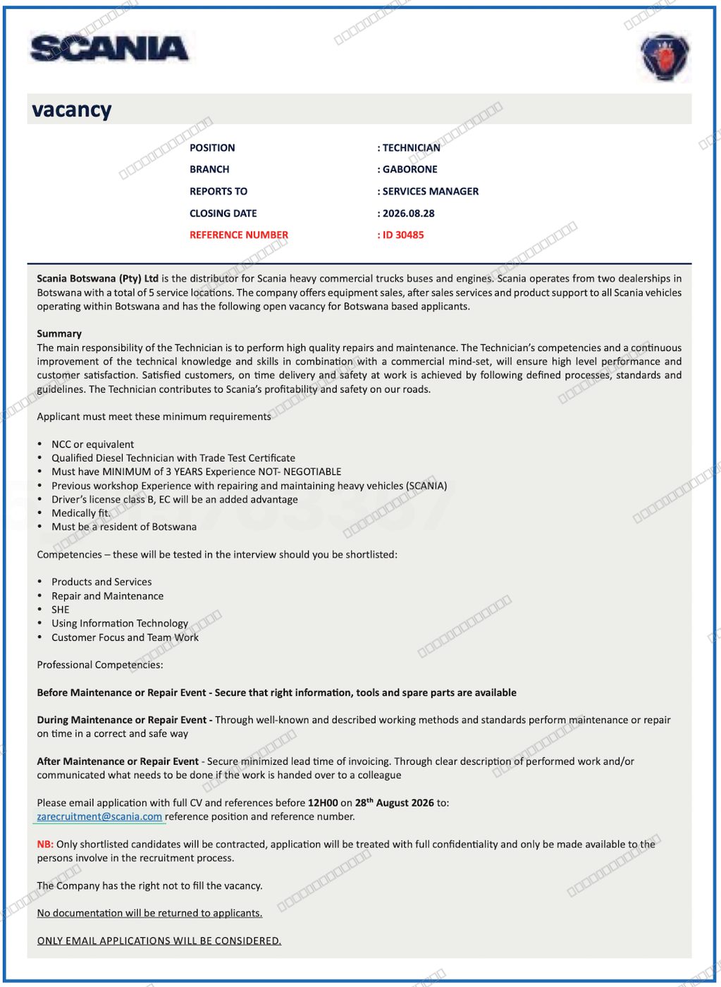 Original job advert — Jobs Botswana