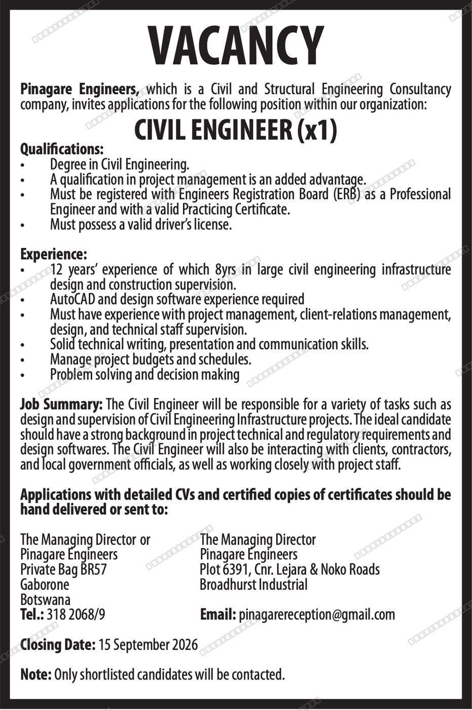 Original job advert — Jobs Botswana