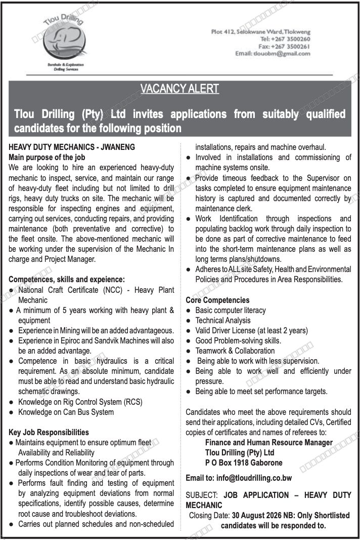 Original job advert — Jobs Botswana