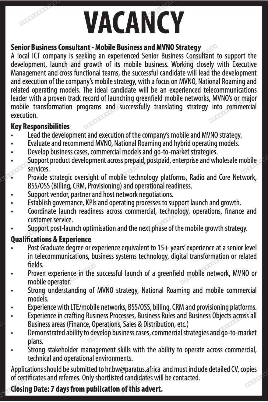 Original job advert — Jobs Botswana