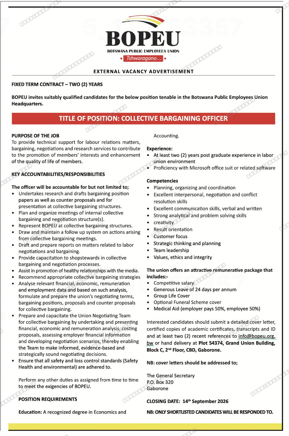 Original job advert — Jobs Botswana