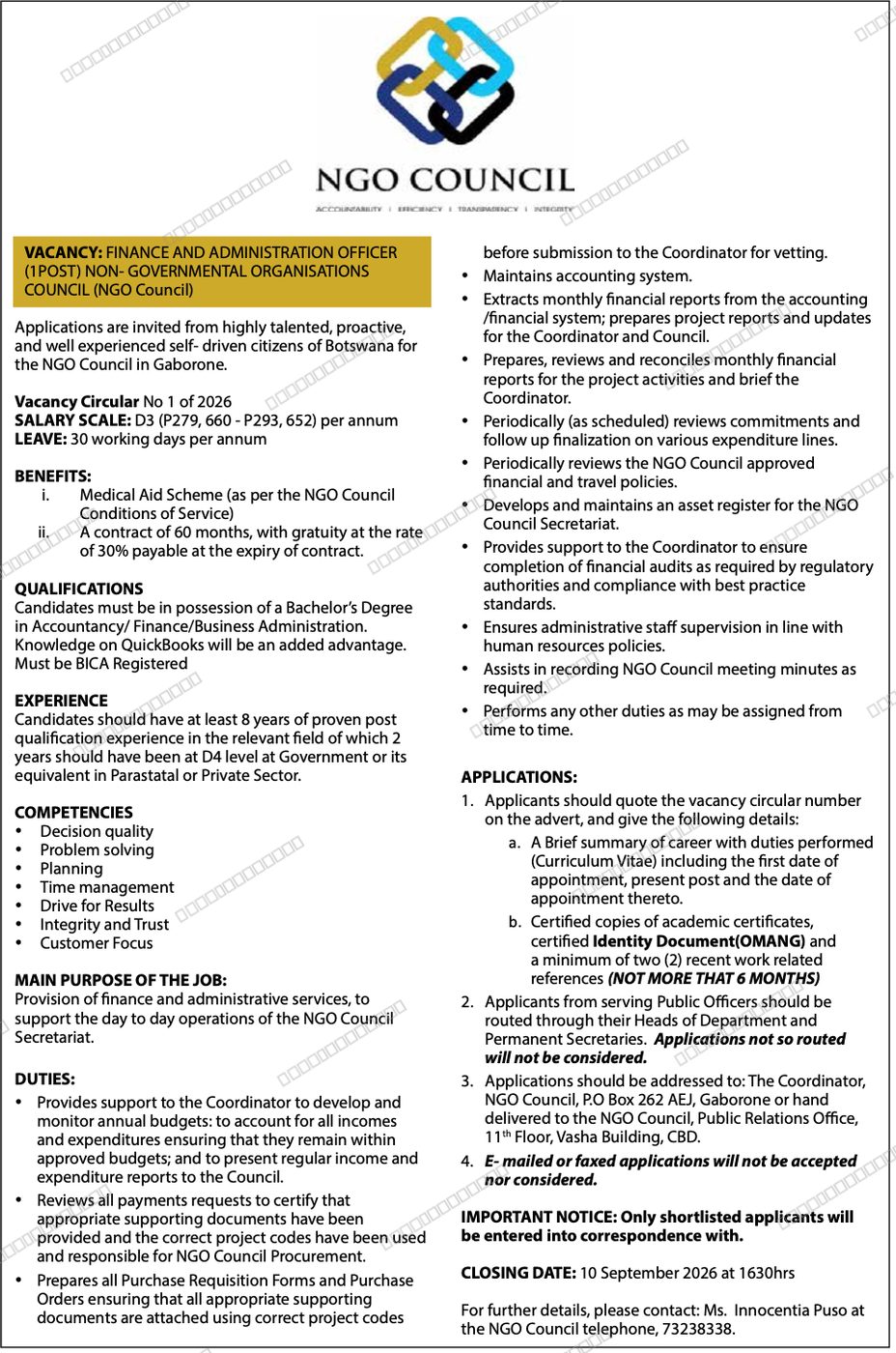 Original job advert — Jobs Botswana