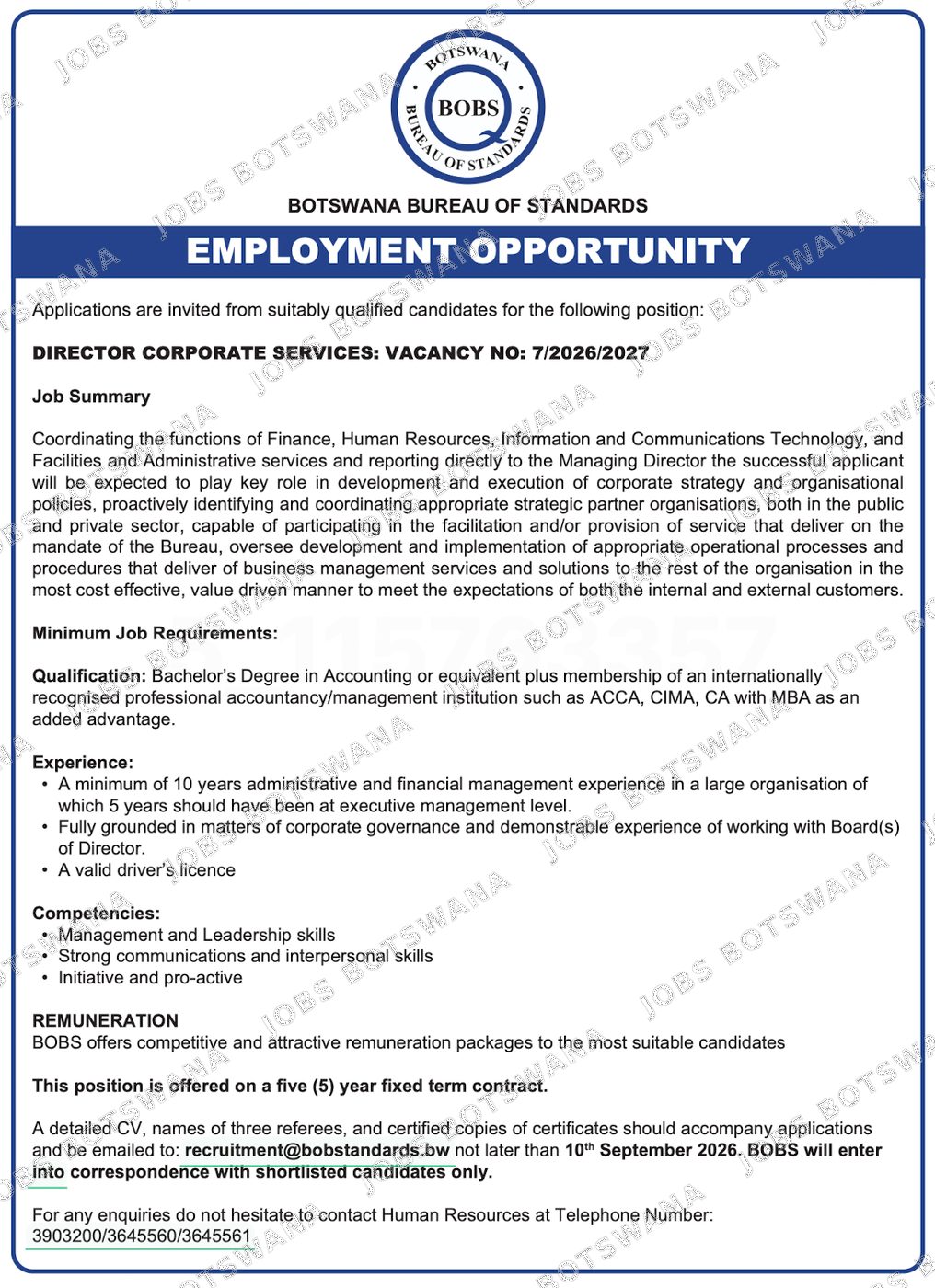 Original job advert — Jobs Botswana