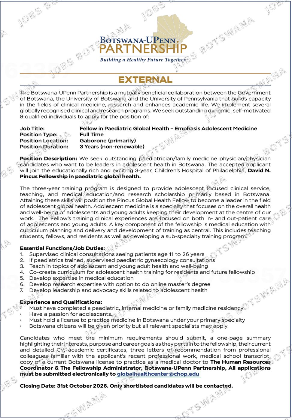 Original job advert — Jobs Botswana