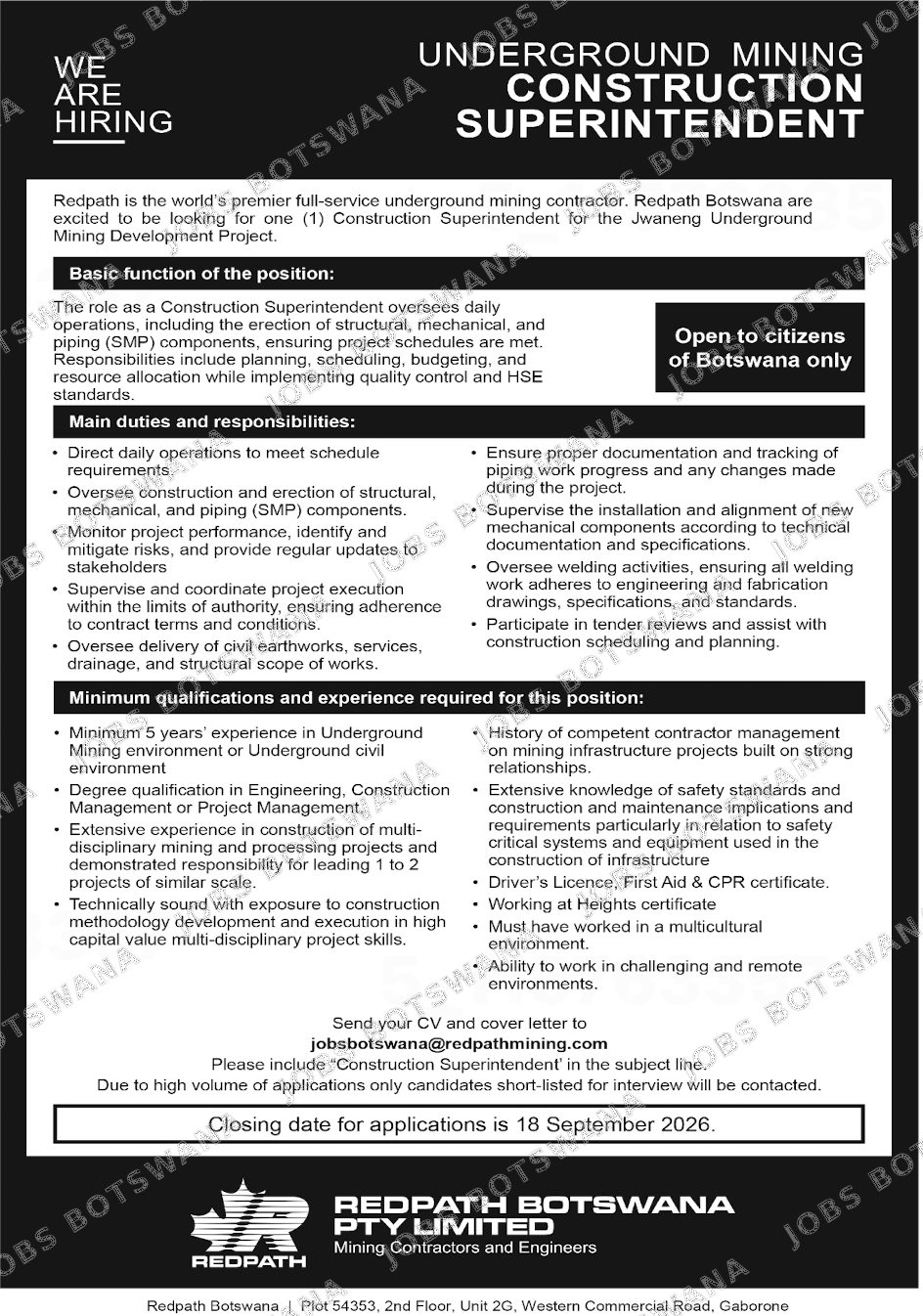 Original job advert — Jobs Botswana