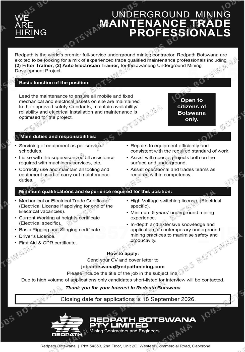 Original job advert — Jobs Botswana