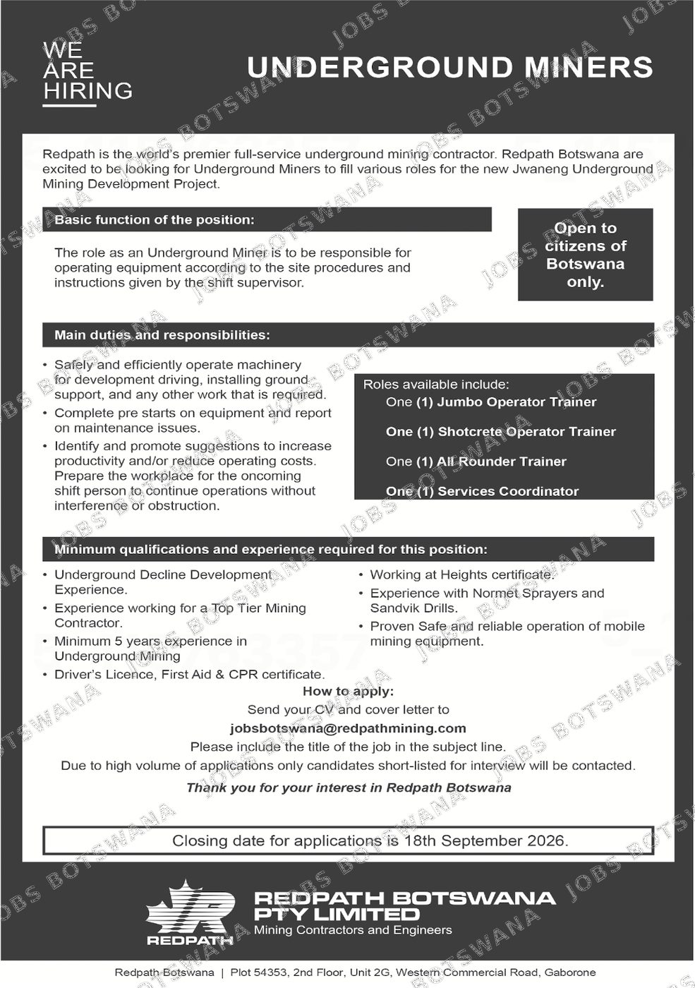 Original job advert — Jobs Botswana
