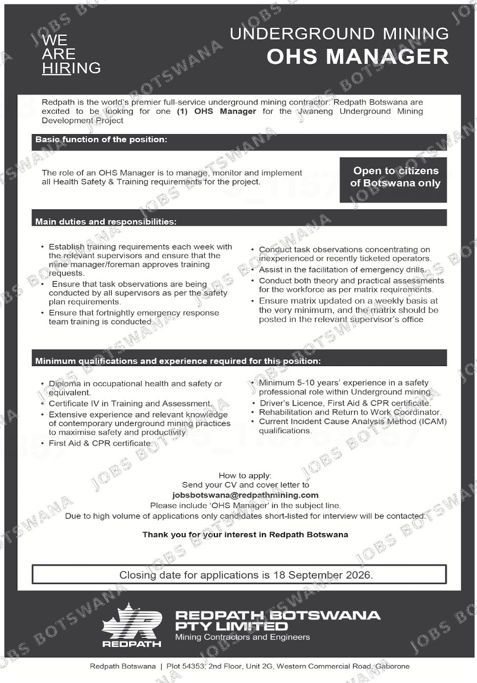 Original job advert — Jobs Botswana