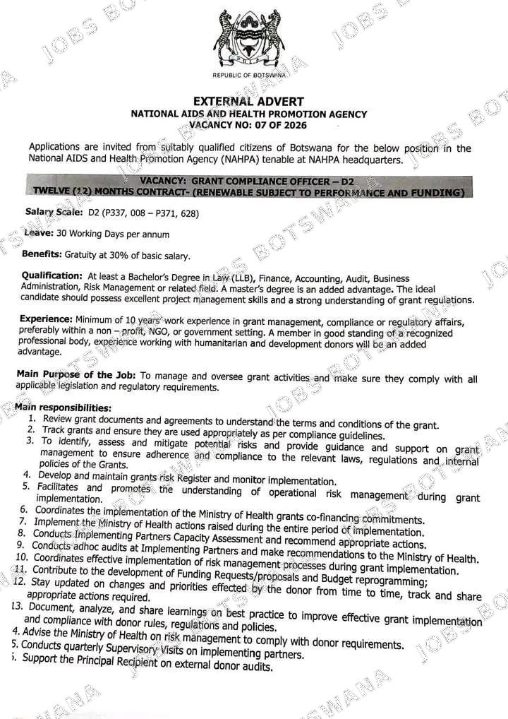 Original job advert — Jobs Botswana