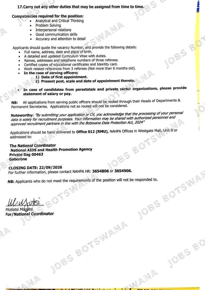 Original job advert — Jobs Botswana