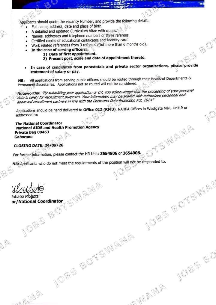 Original job advert — Jobs Botswana