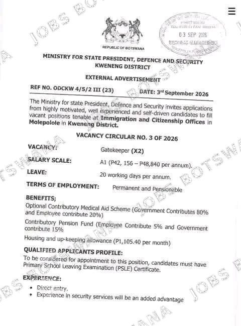 Original job advert — Jobs Botswana