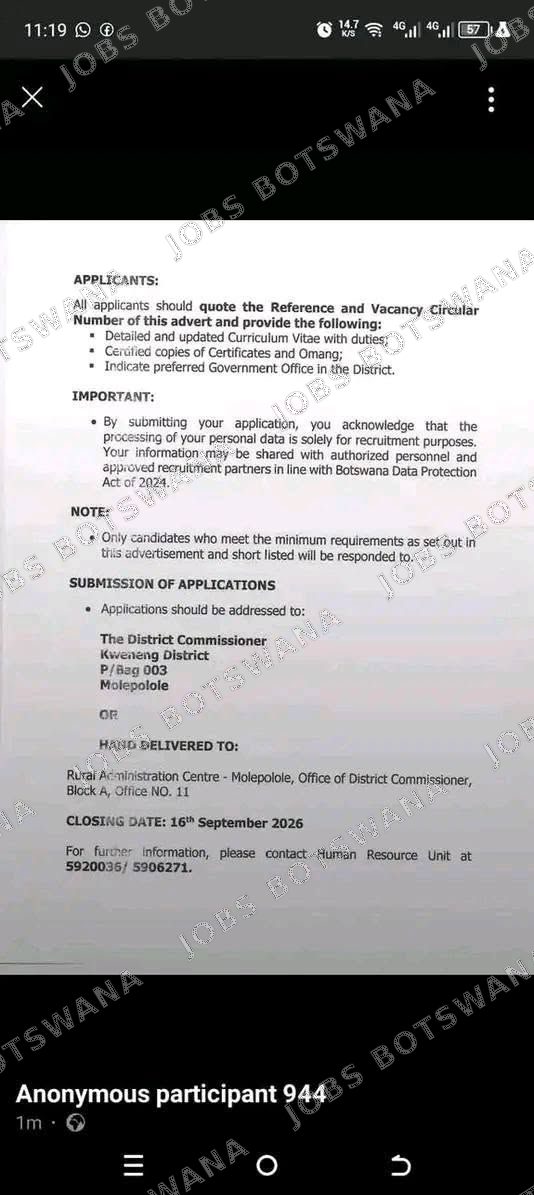 Original job advert — Jobs Botswana