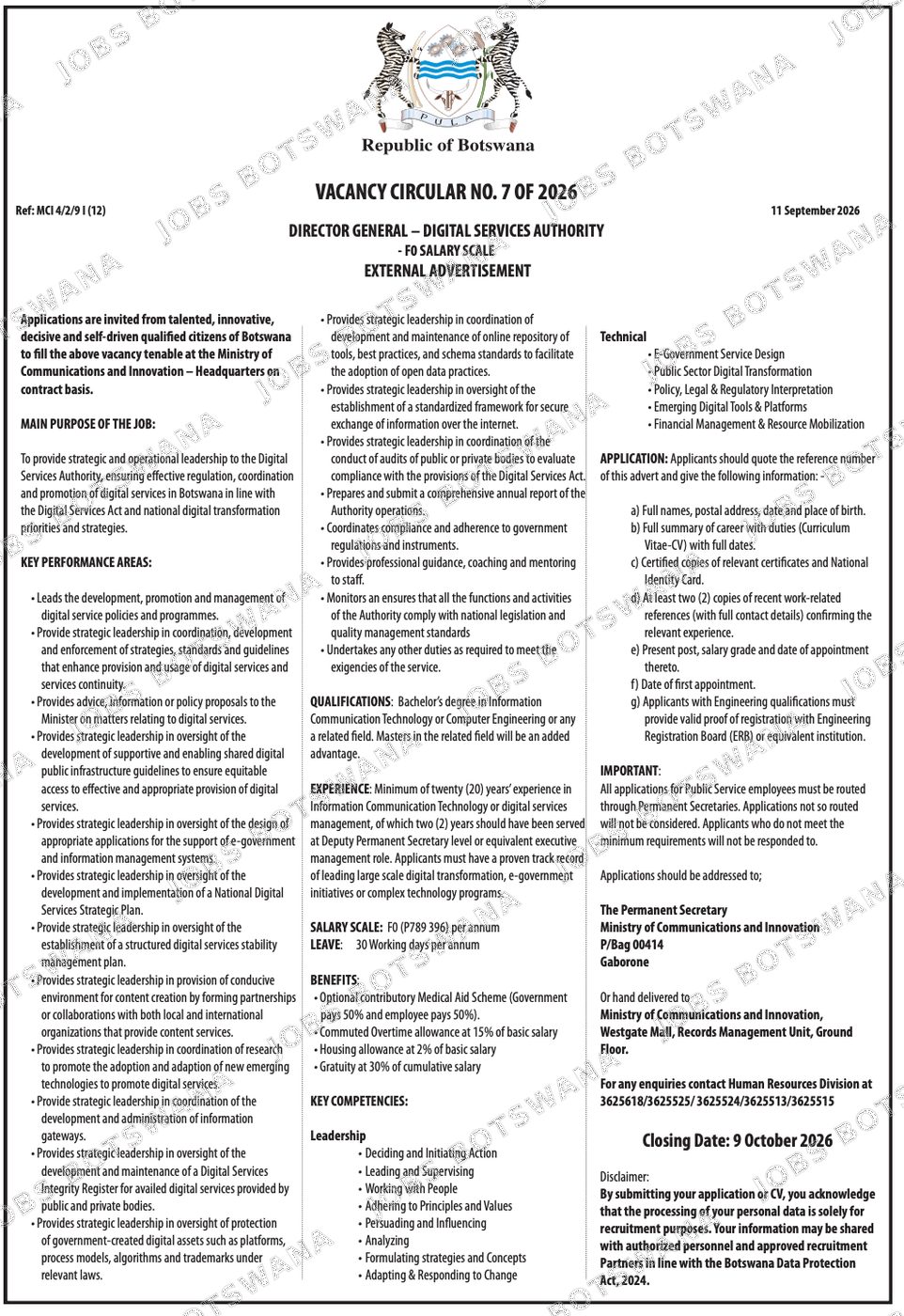 Original job advert — Jobs Botswana