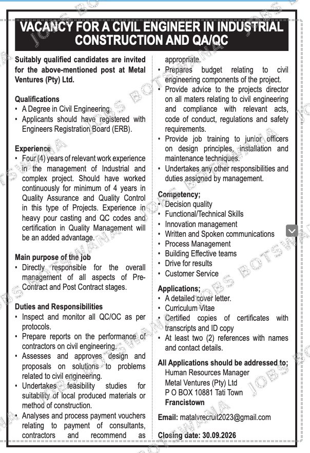 Original job advert — Jobs Botswana