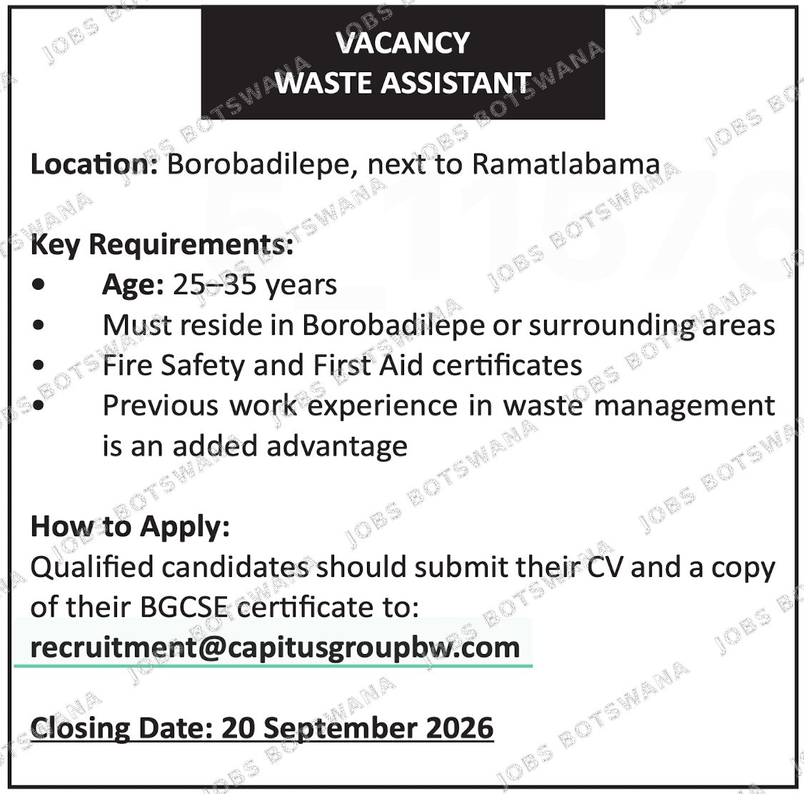 Original job advert — Jobs Botswana