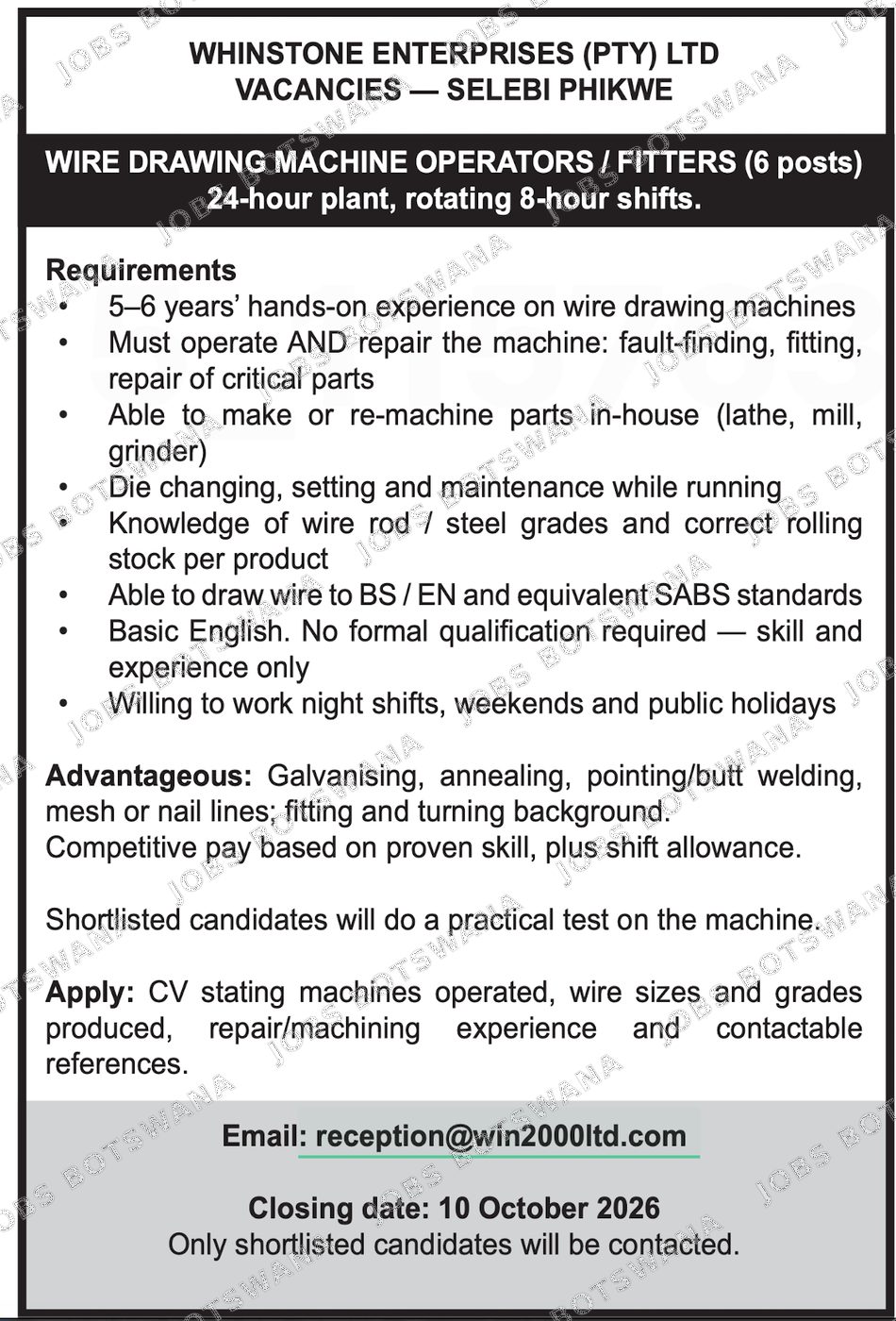 Original job advert — Jobs Botswana