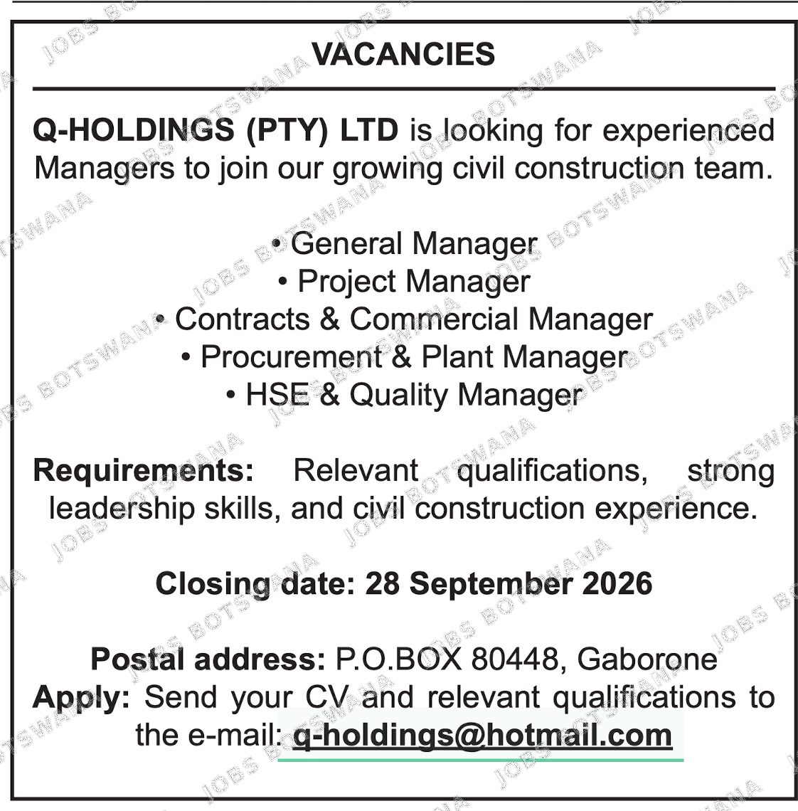 Original job advert — Jobs Botswana