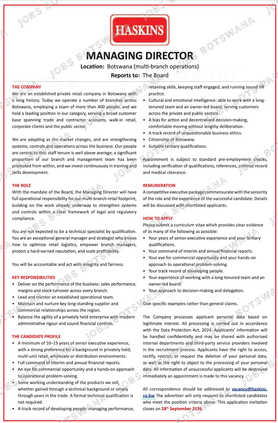 Original job advert — Jobs Botswana