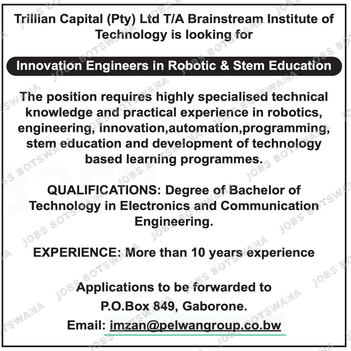 Original job advert — Jobs Botswana