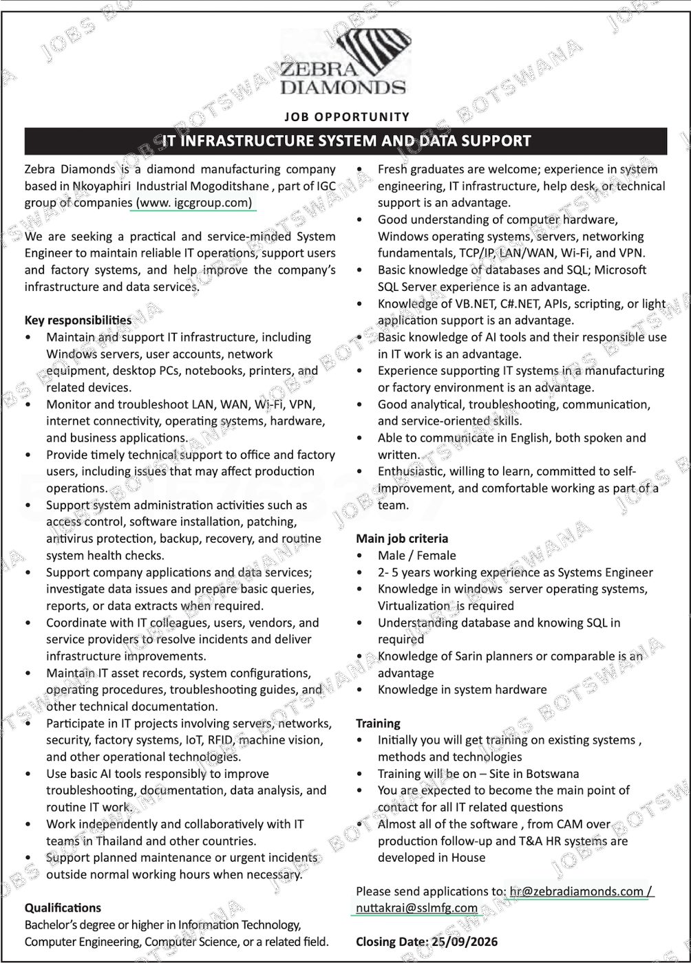 Original job advert — Jobs Botswana