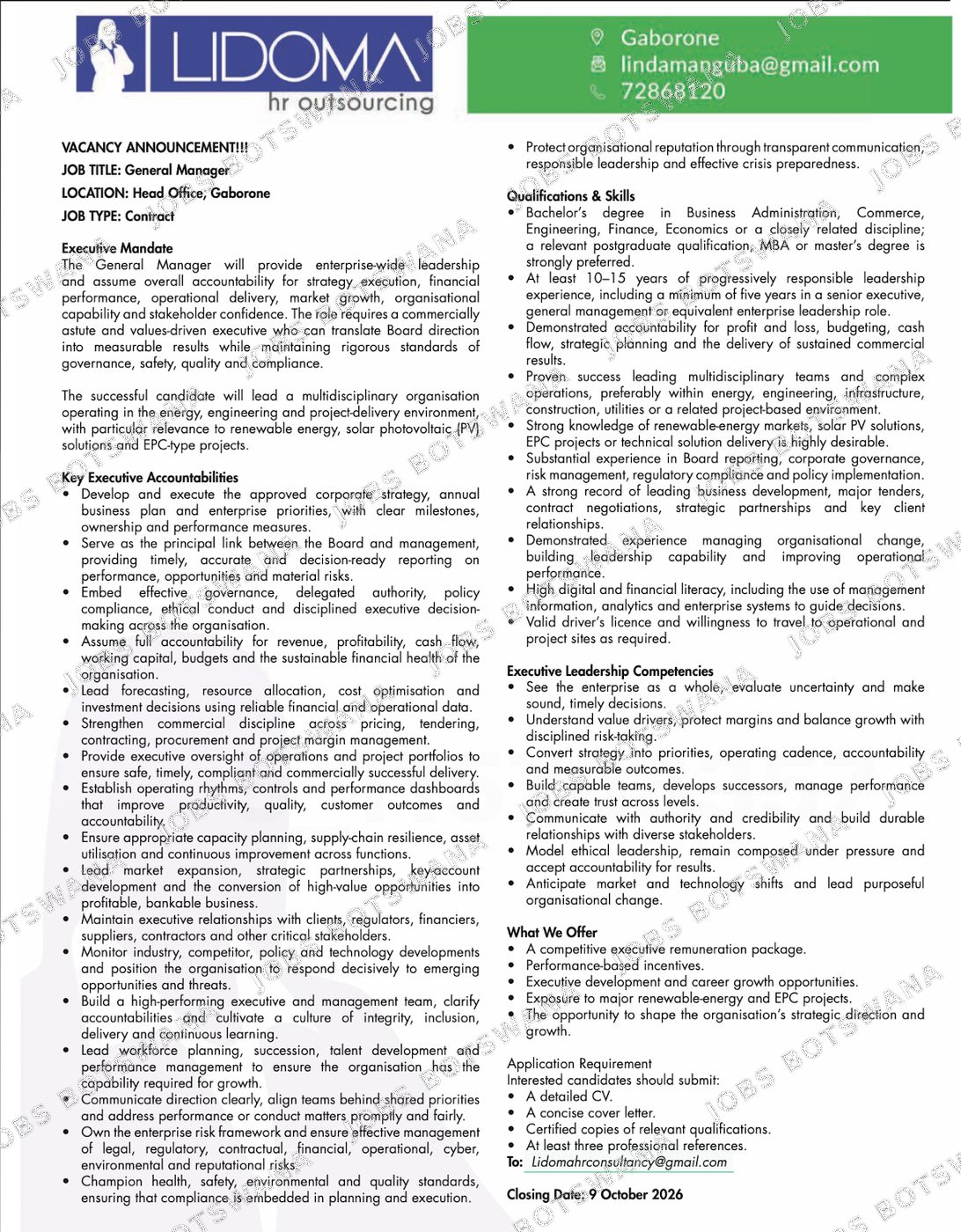 Original job advert — Jobs Botswana