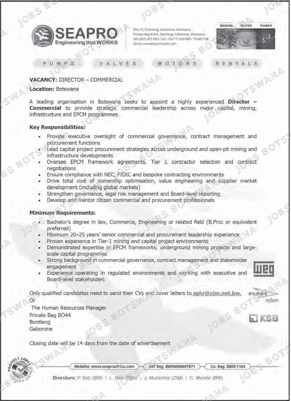 Original job advert — Jobs Botswana