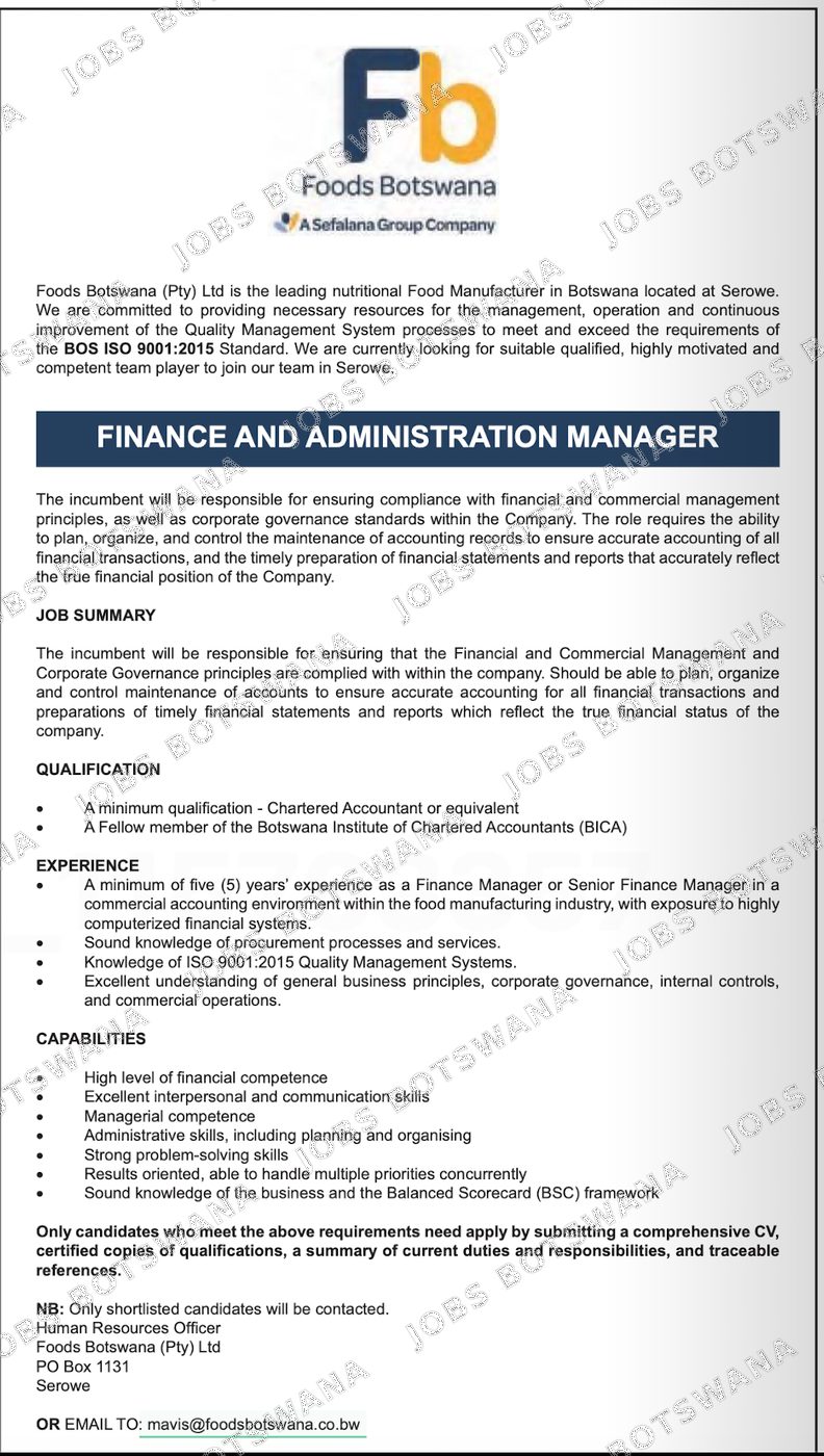 Original job advert — Jobs Botswana