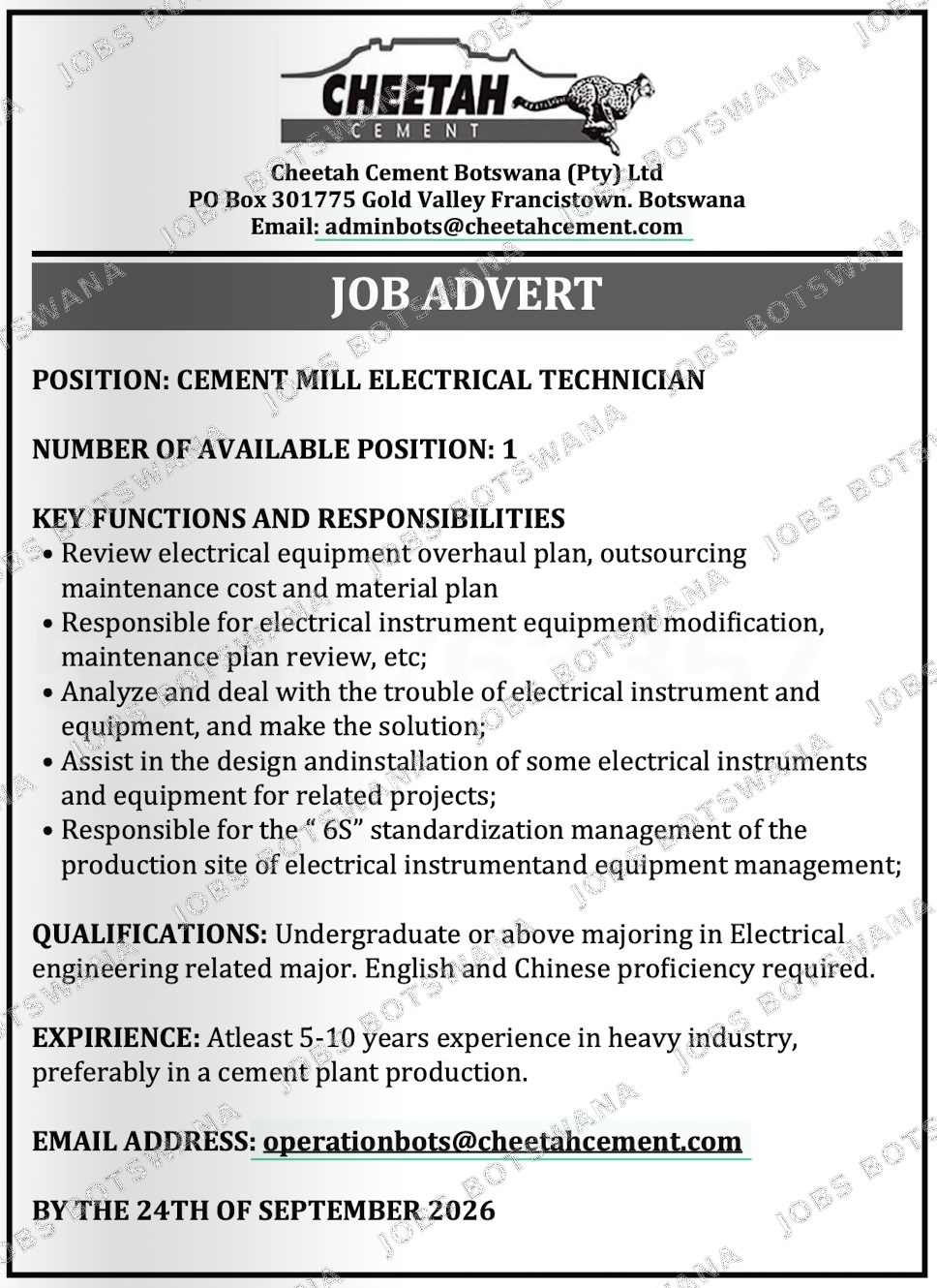 Original job advert — Jobs Botswana