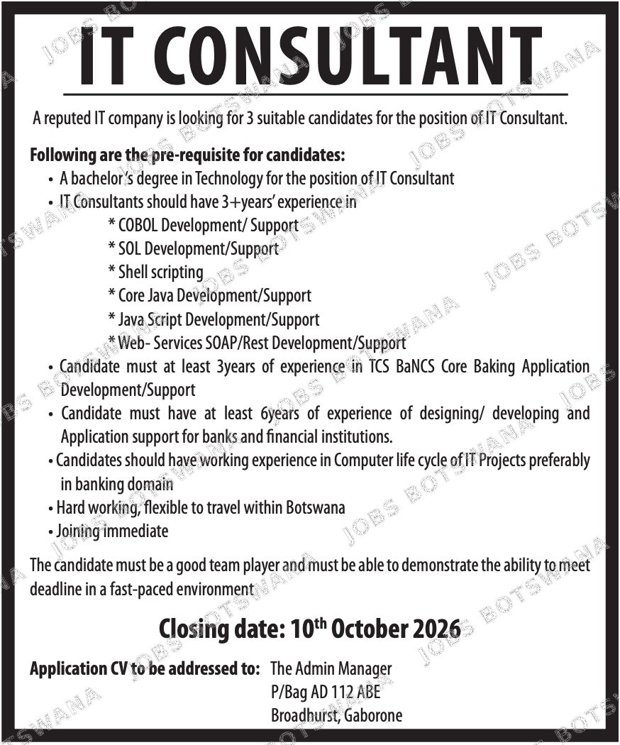 Original job advert — Jobs Botswana