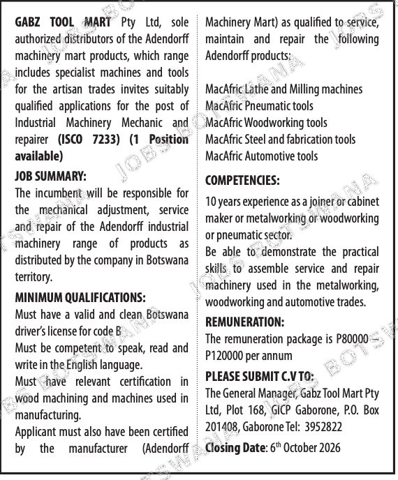 Original job advert — Jobs Botswana