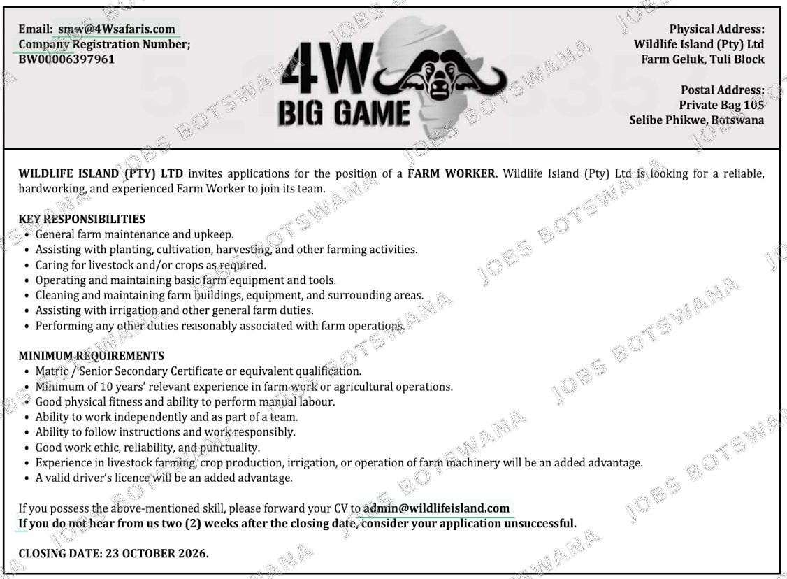 Original job advert — Jobs Botswana