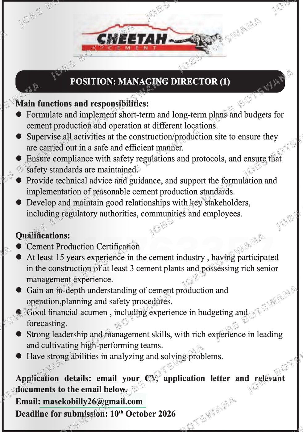 Original job advert — Jobs Botswana