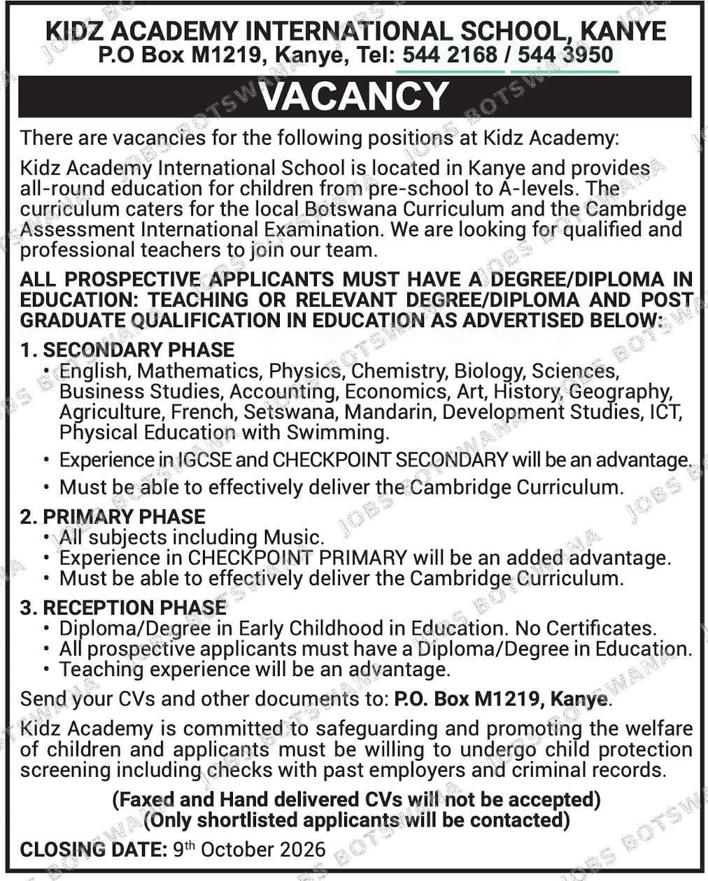 Original job advert — Jobs Botswana