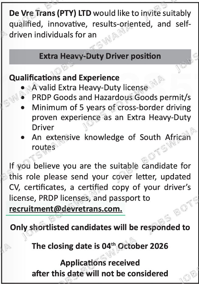 Original job advert — Jobs Botswana
