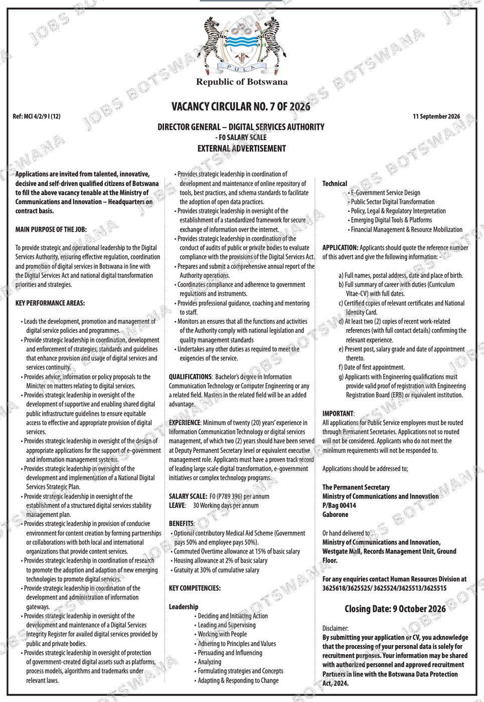 Original job advert — Jobs Botswana