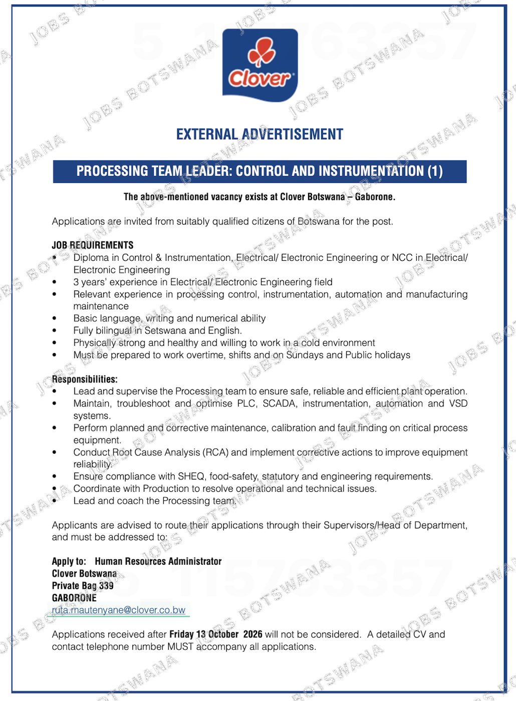 Original job advert — Jobs Botswana