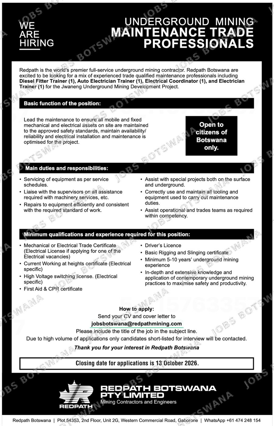Original job advert — Jobs Botswana
