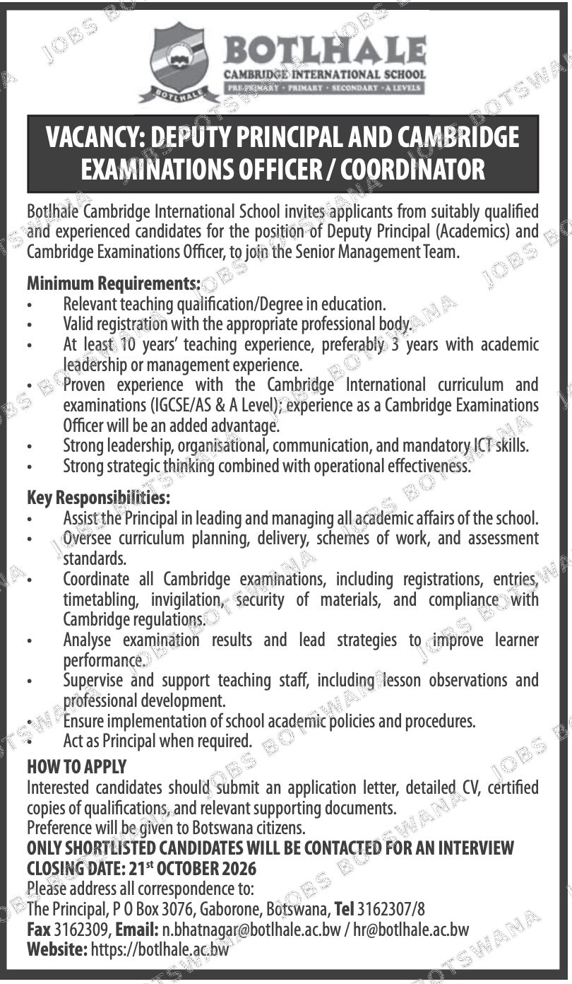 Original job advert — Jobs Botswana