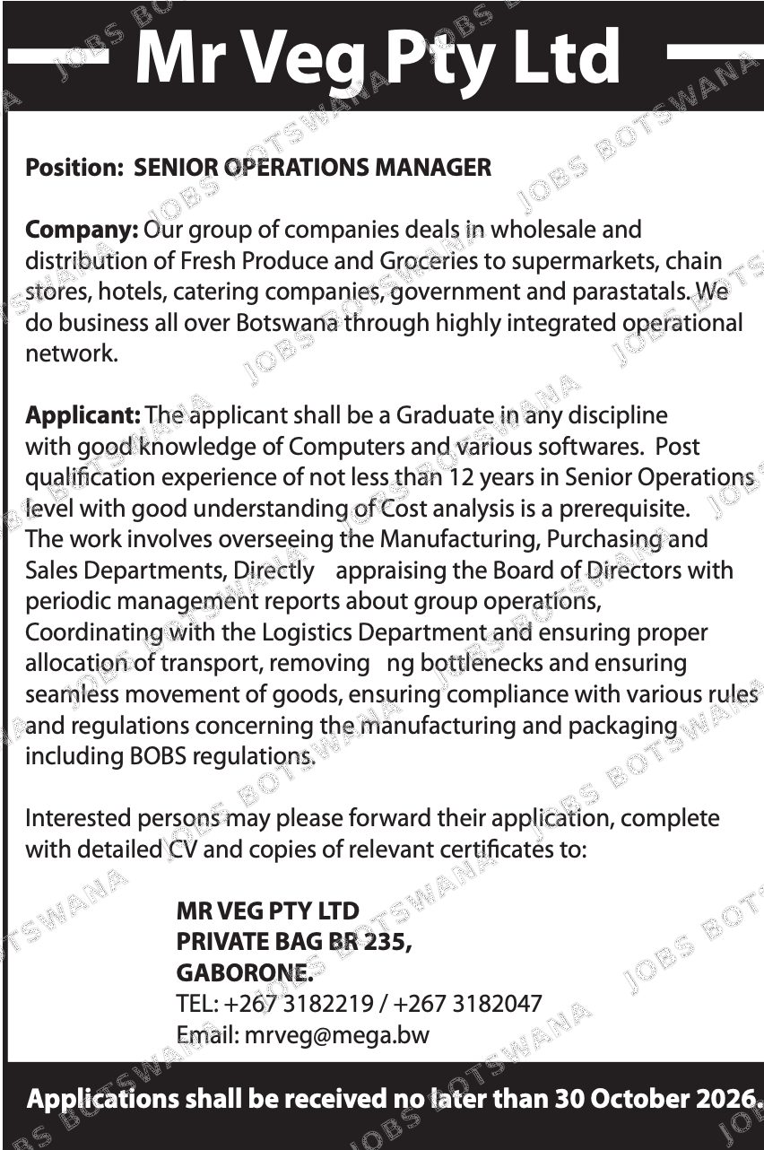 Original job advert — Jobs Botswana