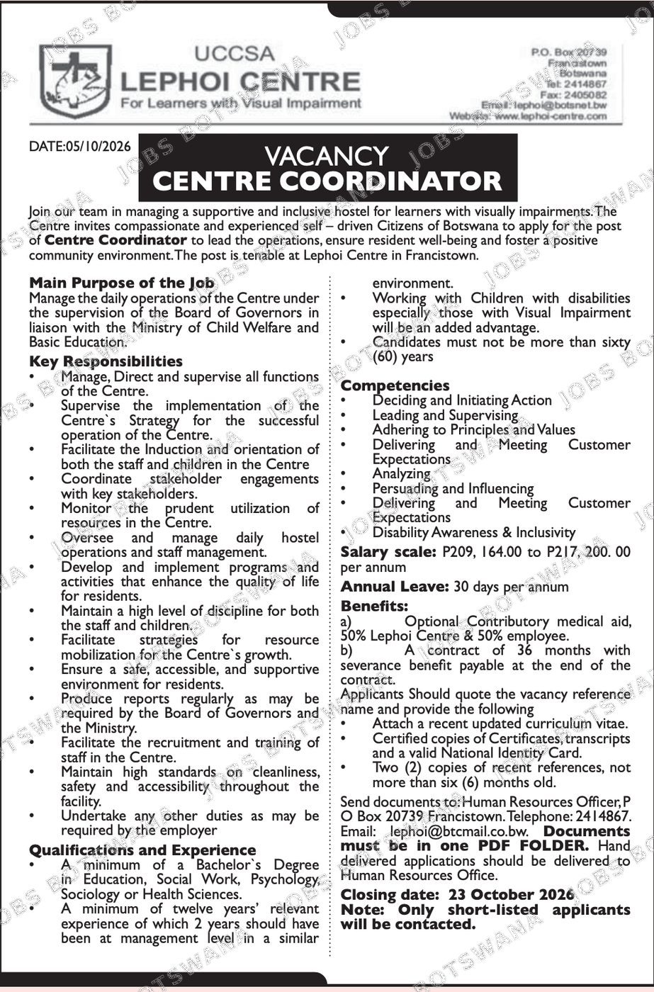 Original job advert — Jobs Botswana