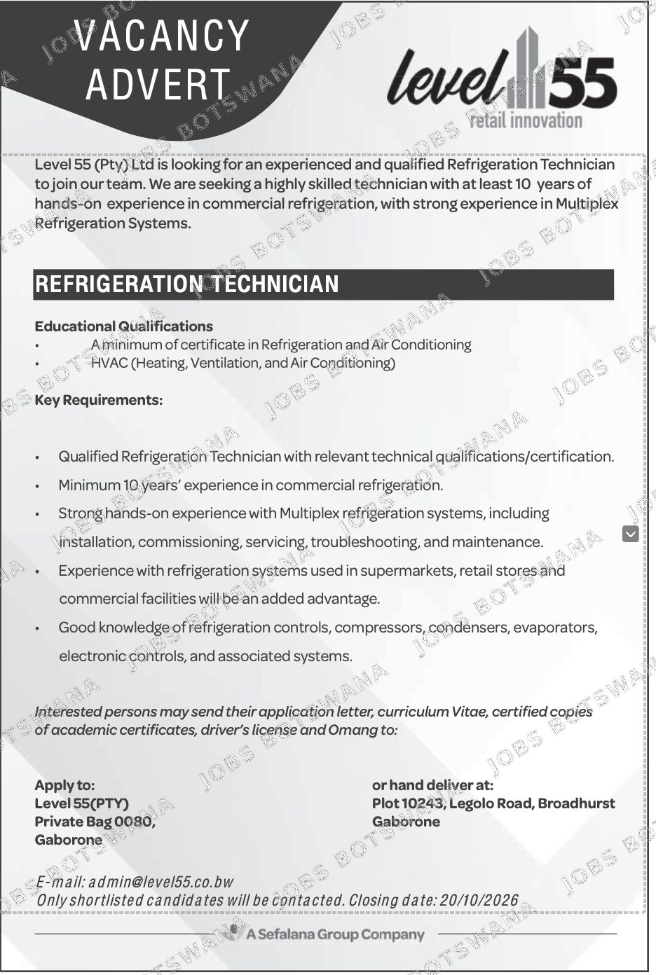 Original job advert — Jobs Botswana